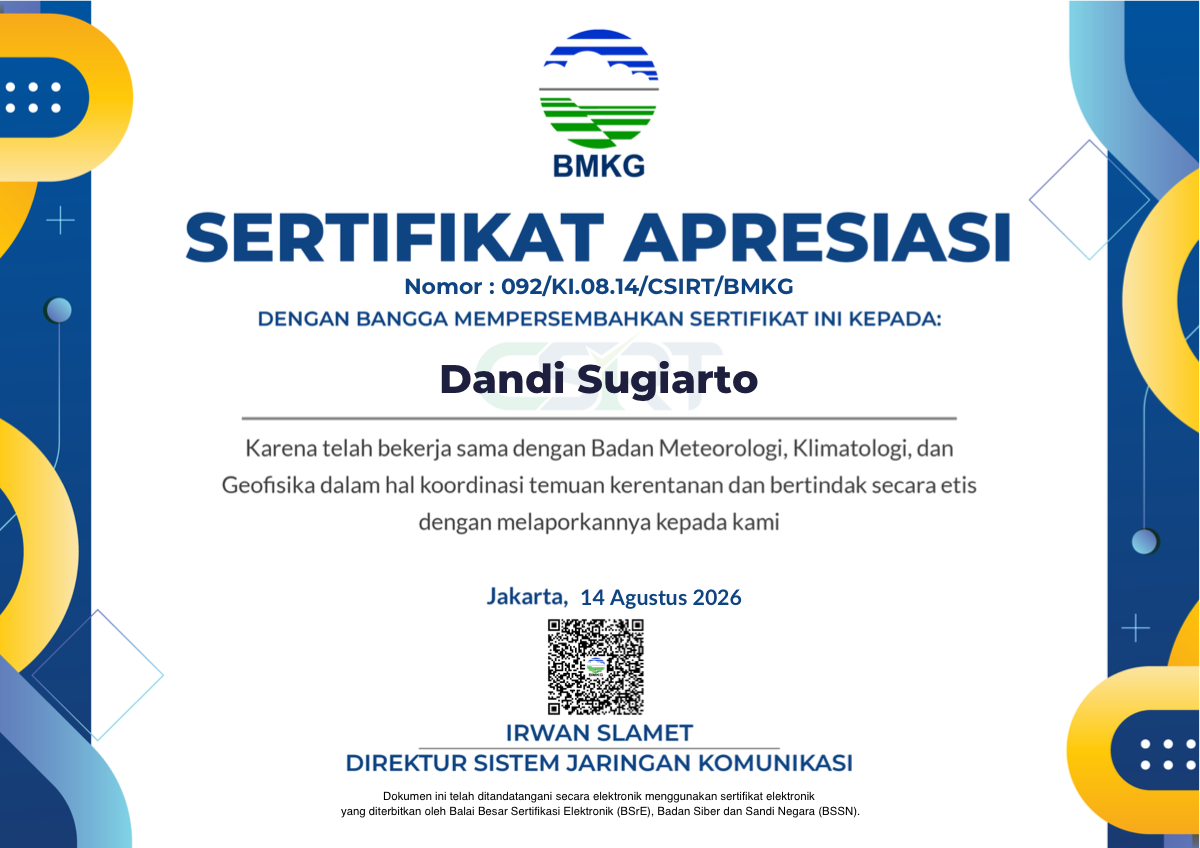 Certificate of Appreciation — Vulnerability Disclosure